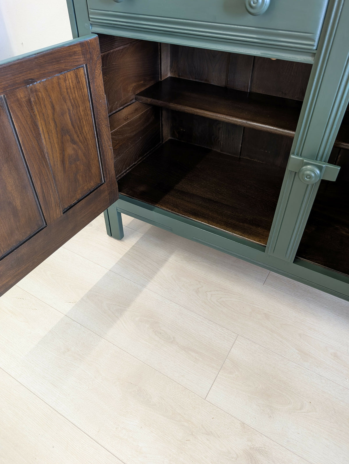 Vintage Ercol Dresser in Heritage Green with Natural Wood Top