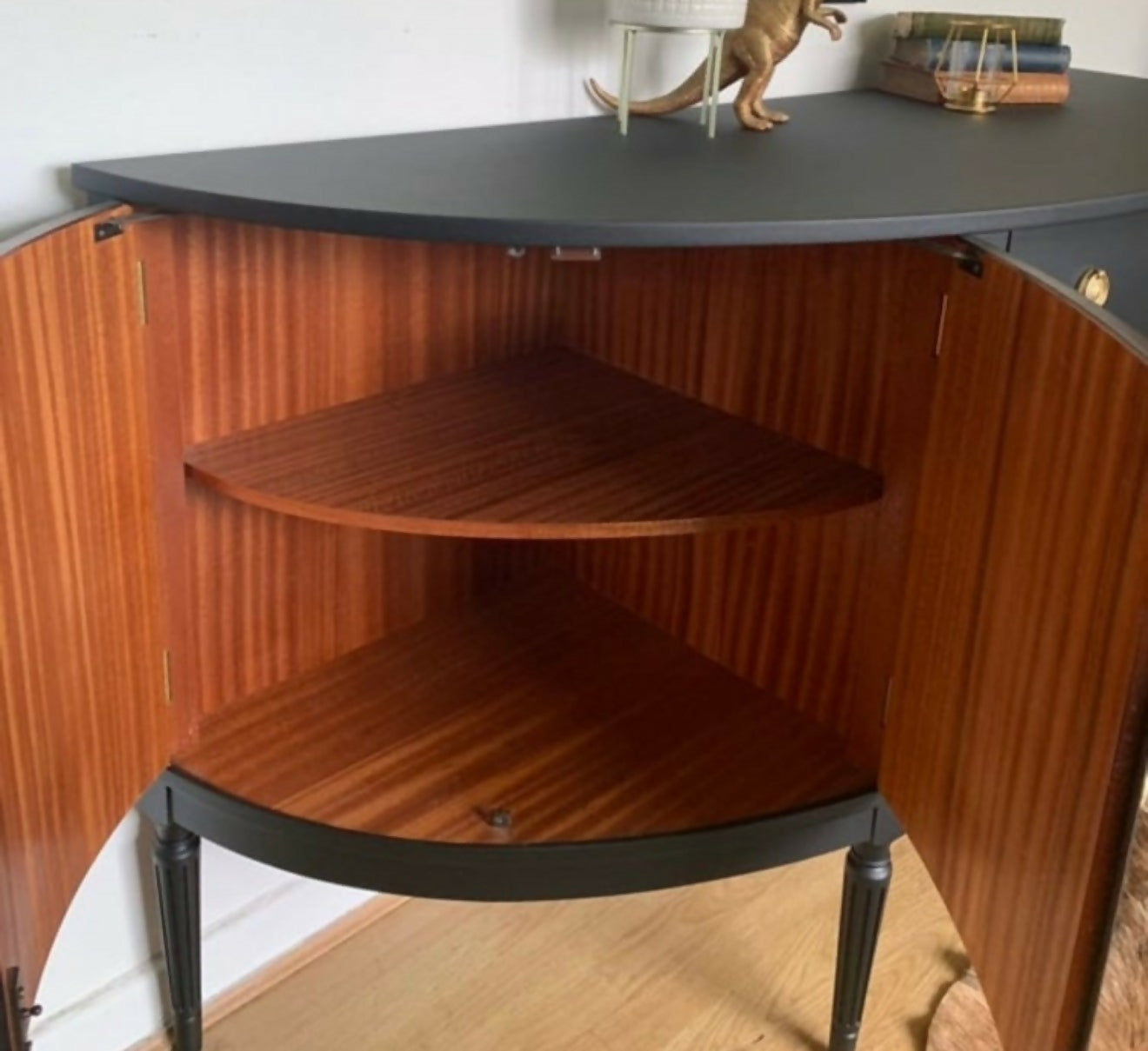 Bow Fronted Black & Gold Mahogany Sideboard