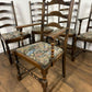 Vintage Set of Six Oak Ladder Back Dining Chairs – Including Two Carvers