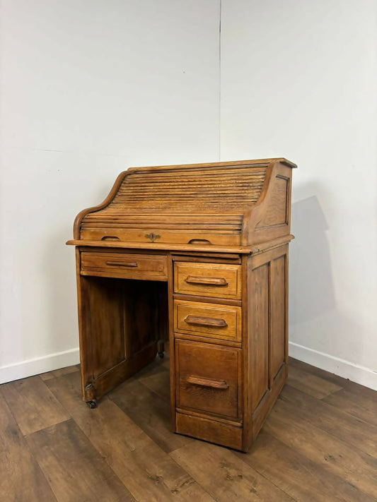 Edwardian Oak Small Roll Top Desk