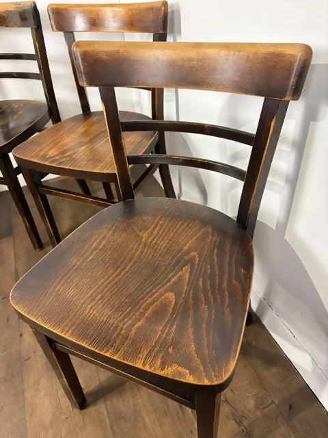 Vintage Set of Four Oak Ladder Back Dining Chairs - Bentwood Style