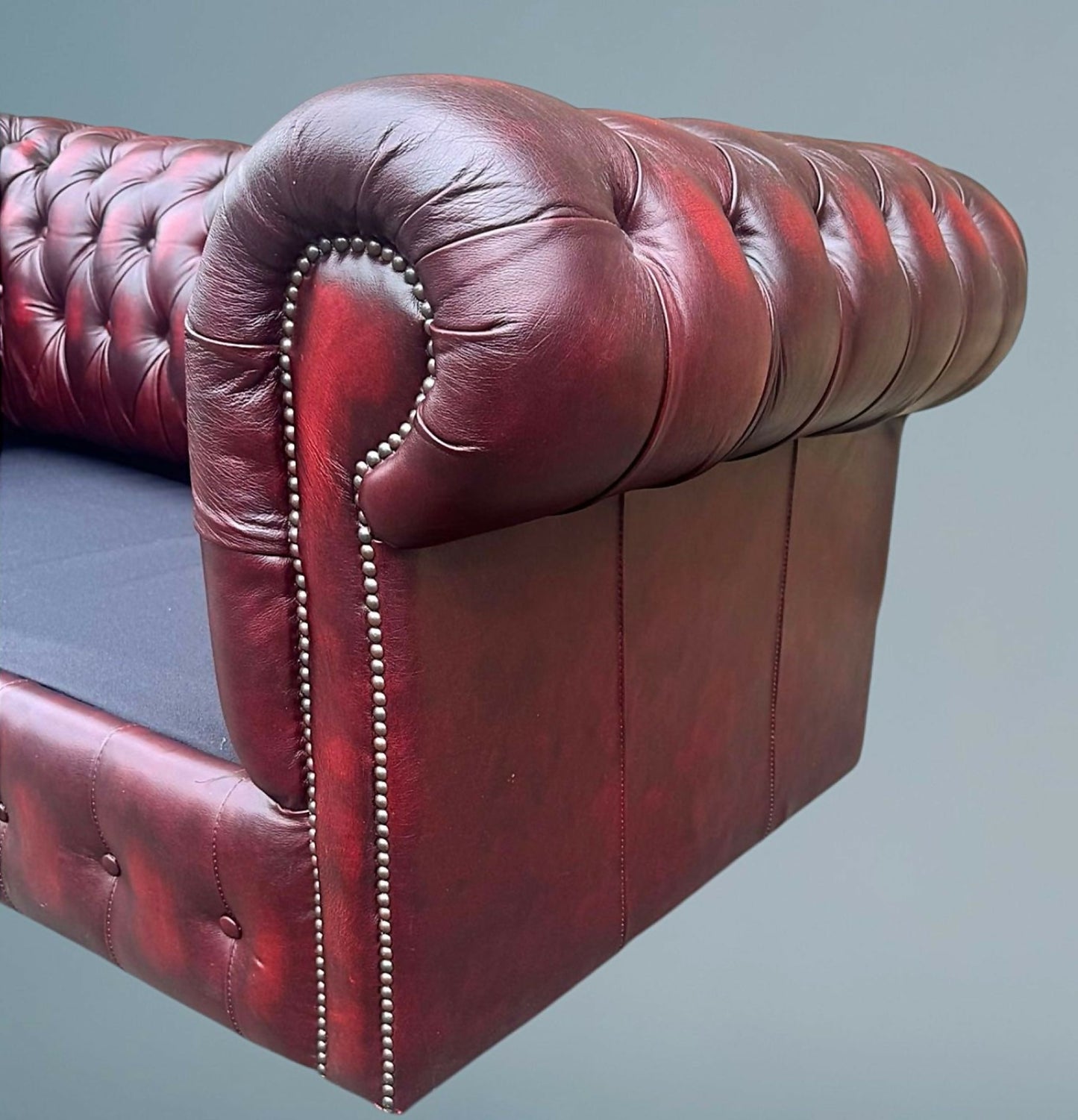 English Leather Chesterfield Sofa Bed / Settee