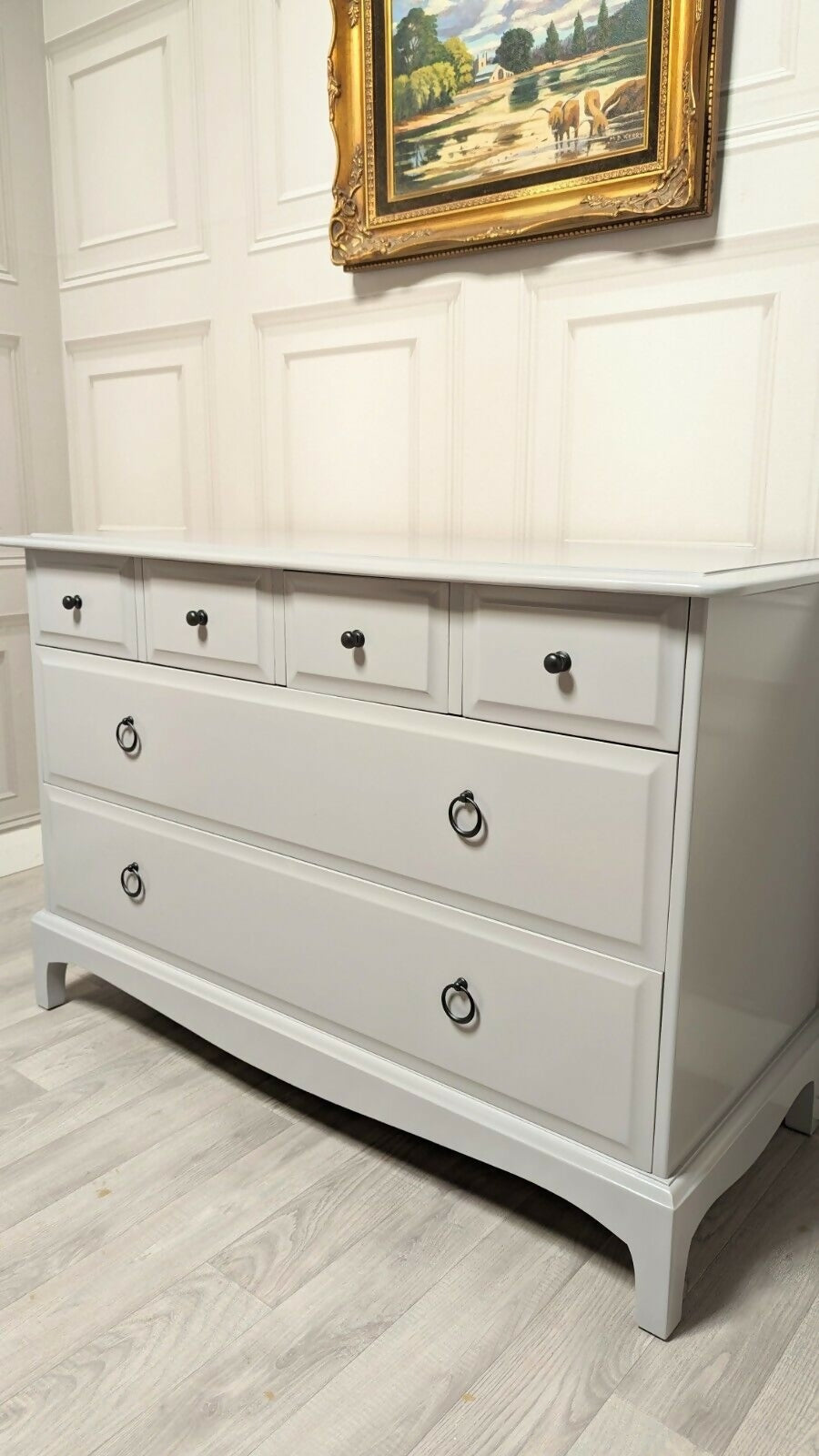 Professionally Sprayed Stag Minstrel 4 over 2 large chest of drawers (6 Drawer)
