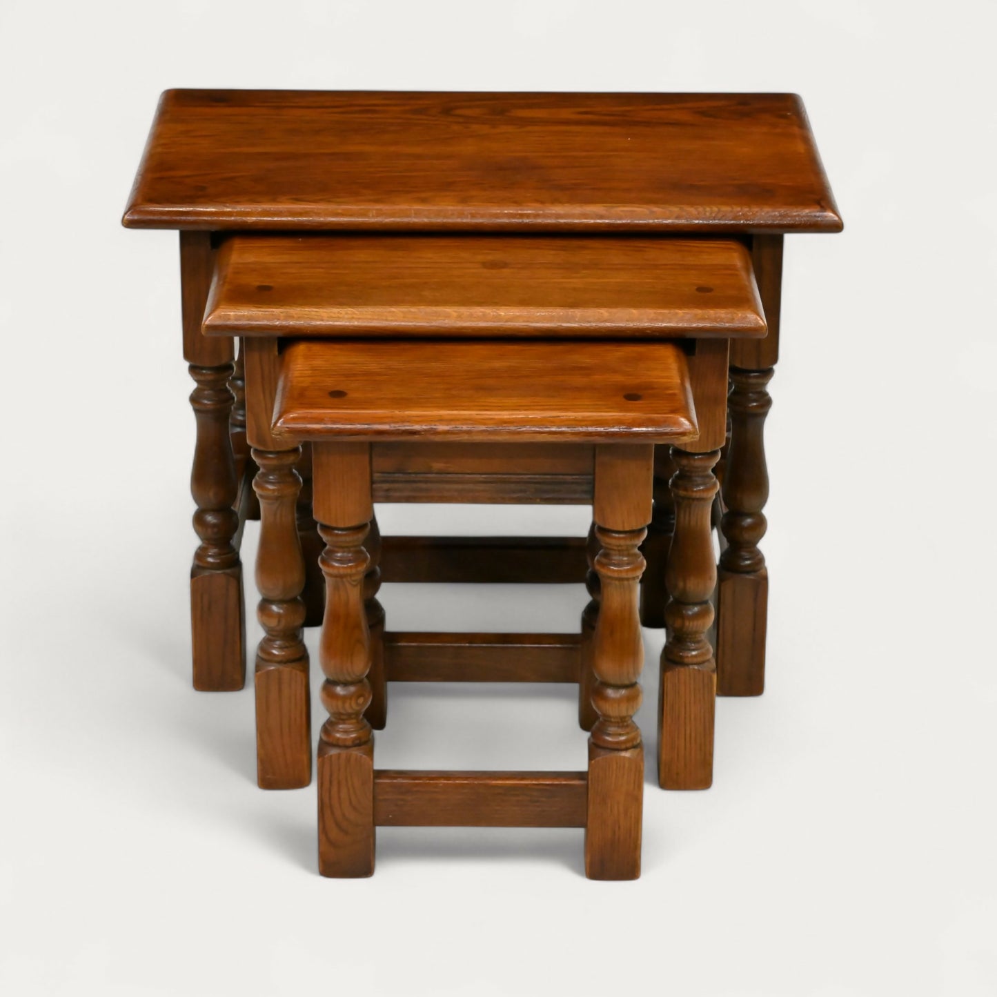 Old Charm Oak Nest of 3 Tables Model 1494 Tudor Brown Finish Free UK Delivery. SBR10606/1906E