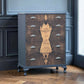 Vintage art deco navy blue walnut burr wood chest of drawers tallboy