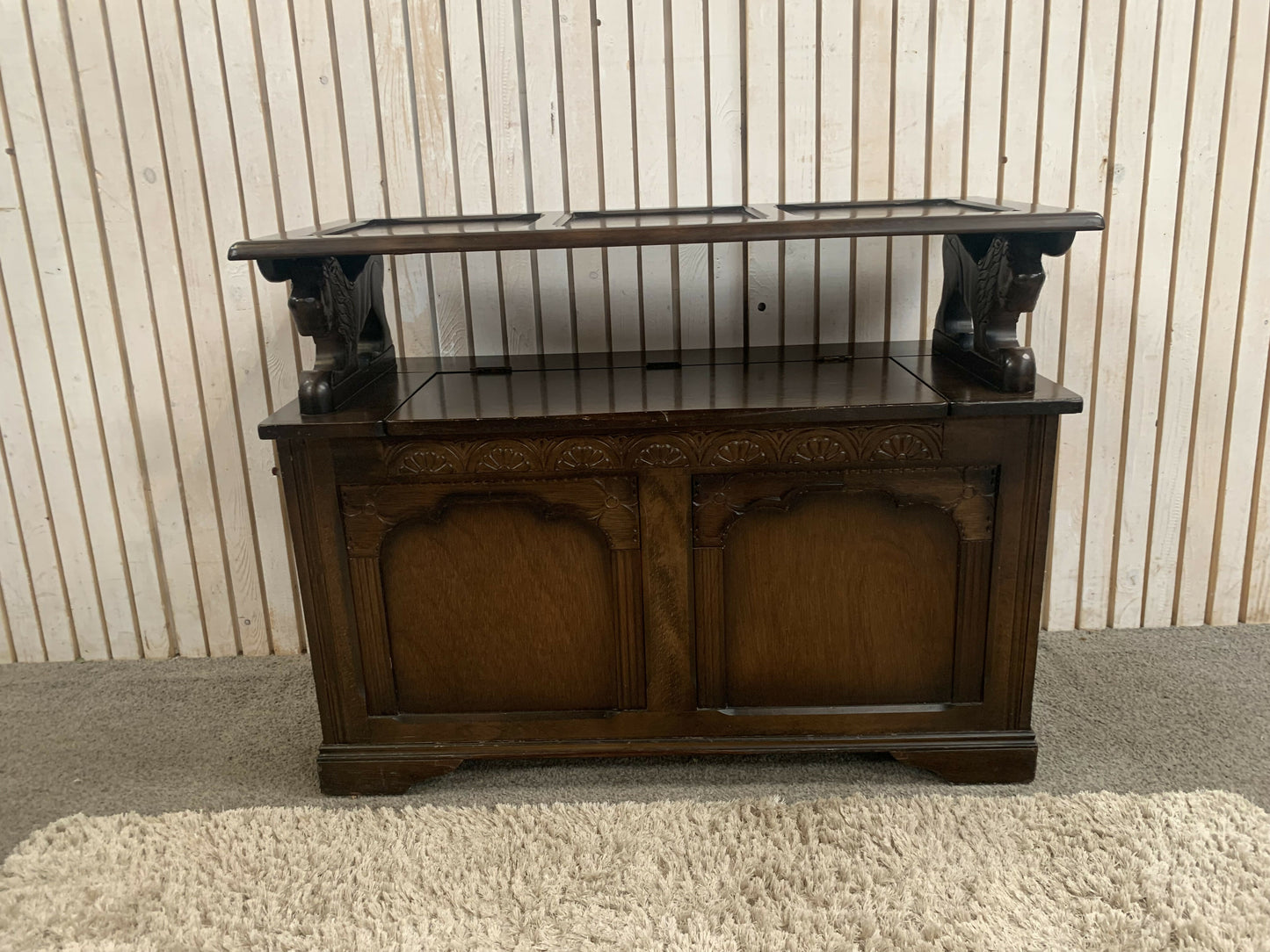 Monks Bench Mid century reproduction Jacobean style monksbench with folding top