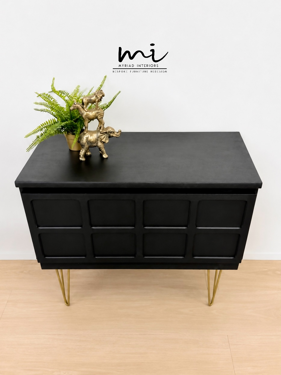 Black Nathan teak TV stand, sideboard, drinks cabinet, media unit, mid century modern, vintage, refurbished, upcycled, console