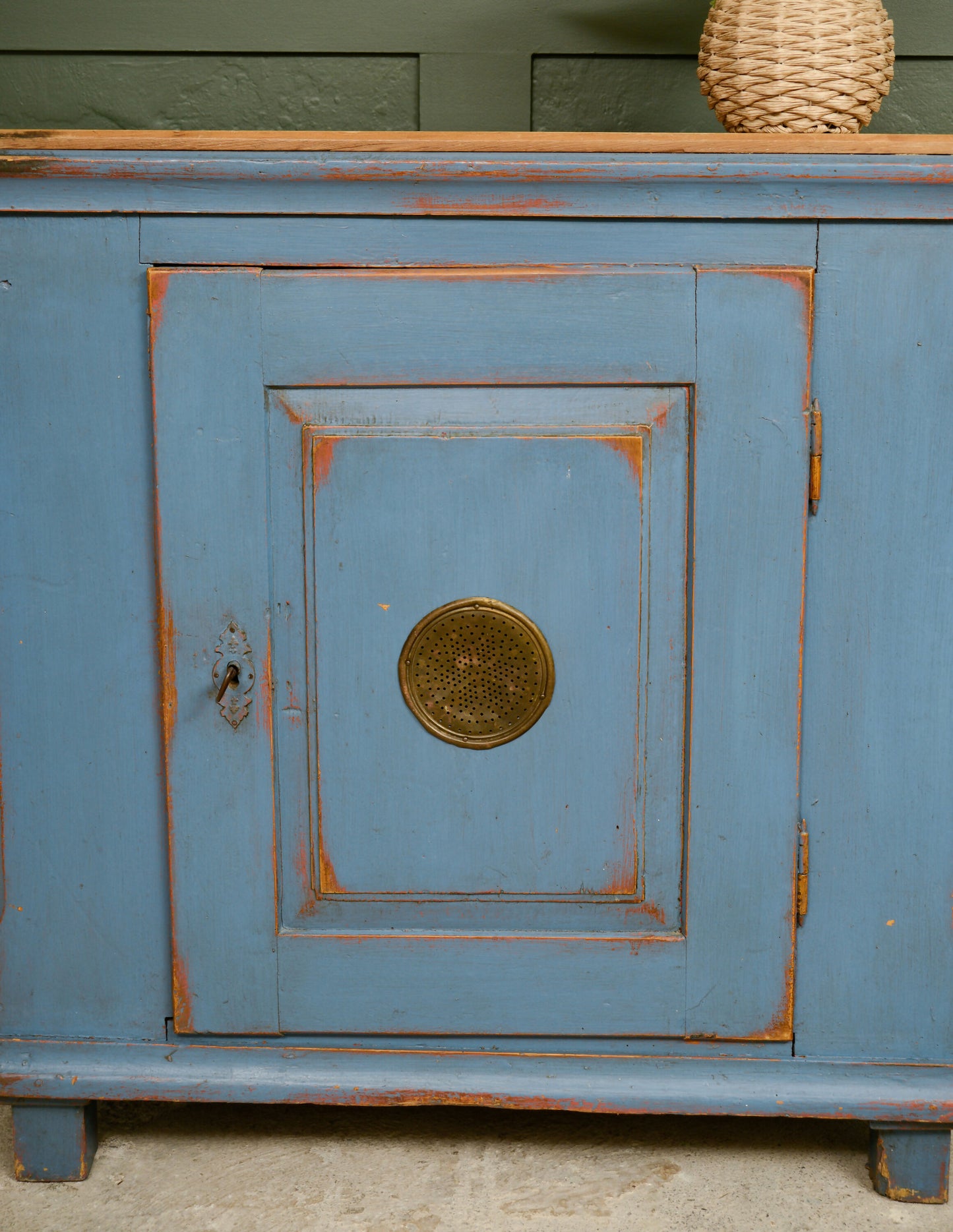 Antique Pine Larder Cupboard - Pie Safe/ Meat Safe - Painted Blue