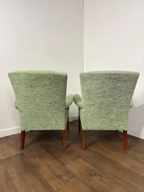 Vintage Pair of Parker Knoll Light Green Upholstered Armchairs – Model PK 749-1014
