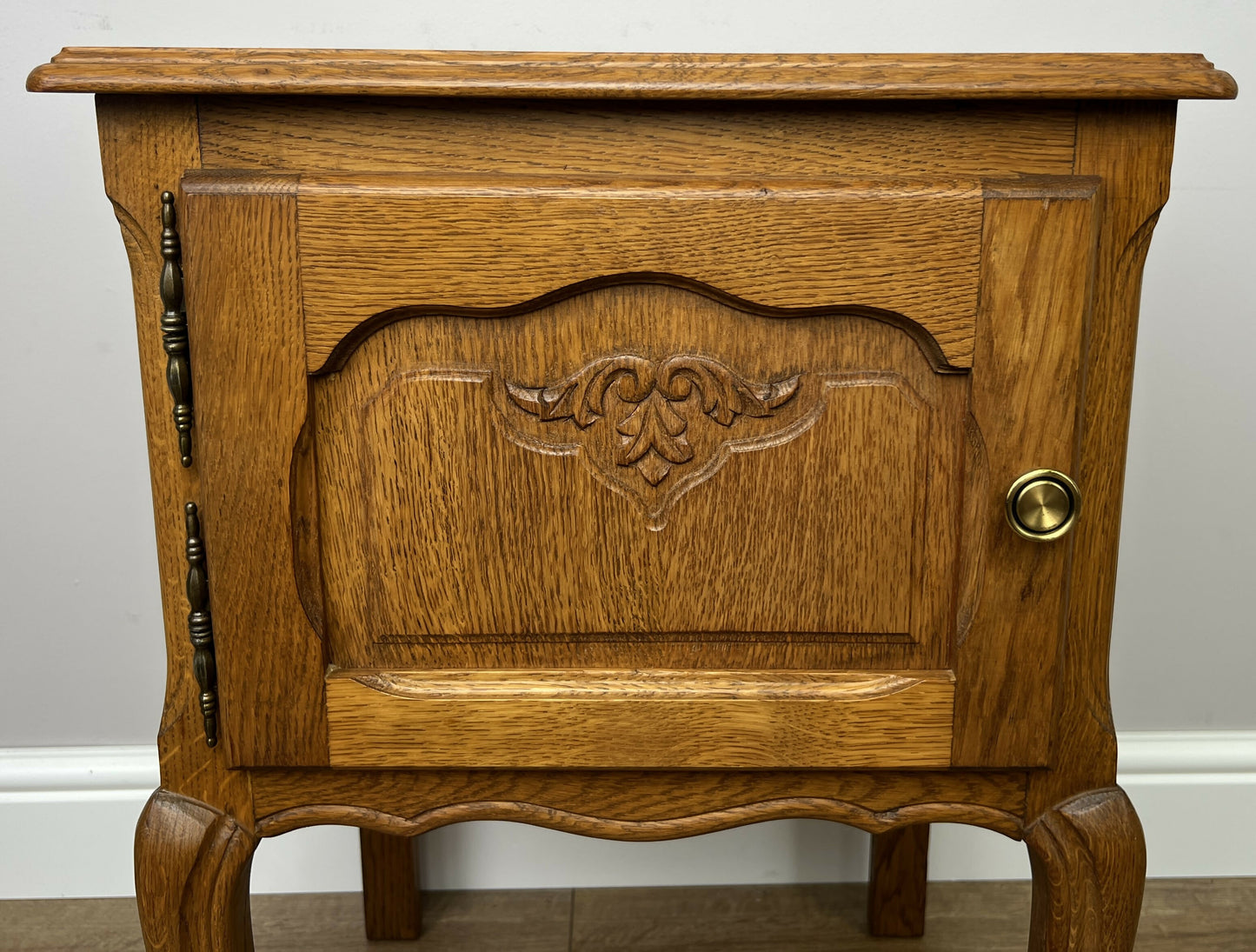 Pair of Bedside Tables Vintage French Louis Oak Nightstands Cabinets LOT 6297