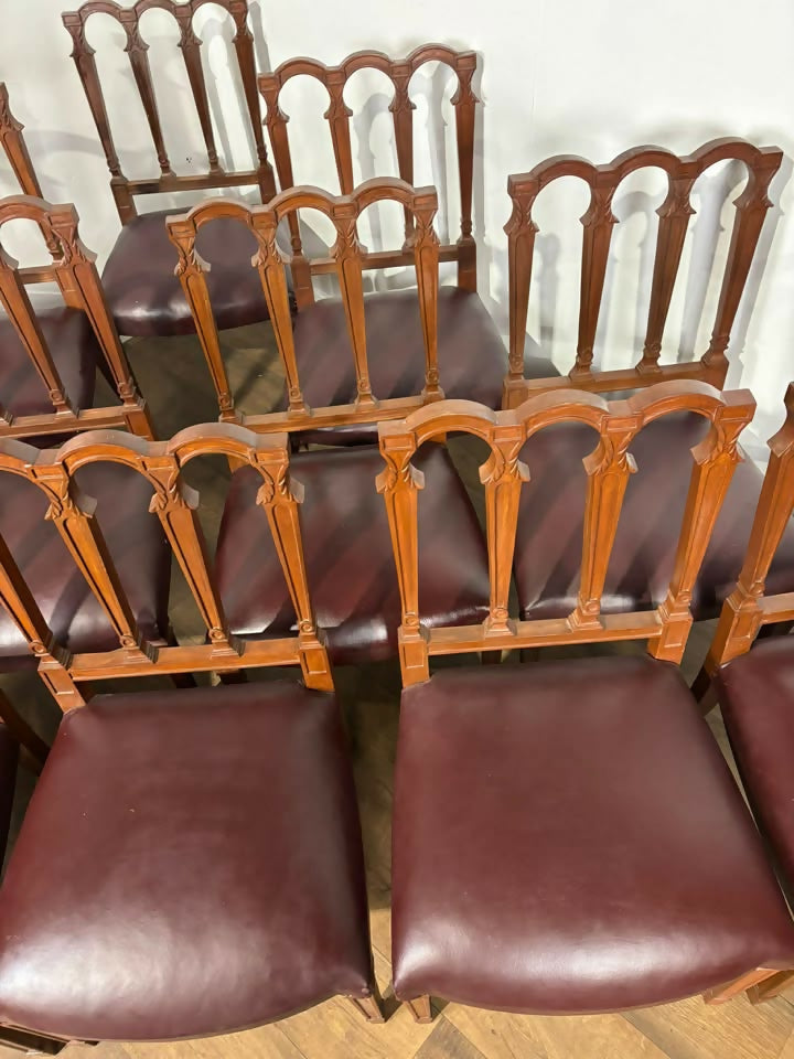 Set Of Twelve Mahogany Dining Chairs With Burgundy Leather Upholstered Seats