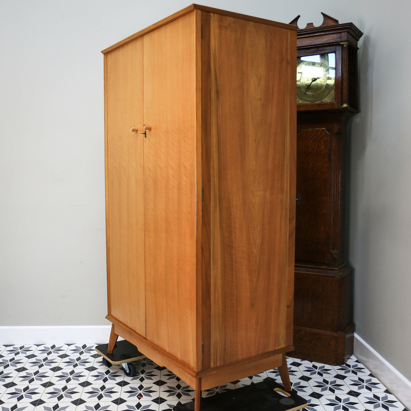 Alfred Cox Double Wardrobe in Walnut 1950s with Splayed Legs