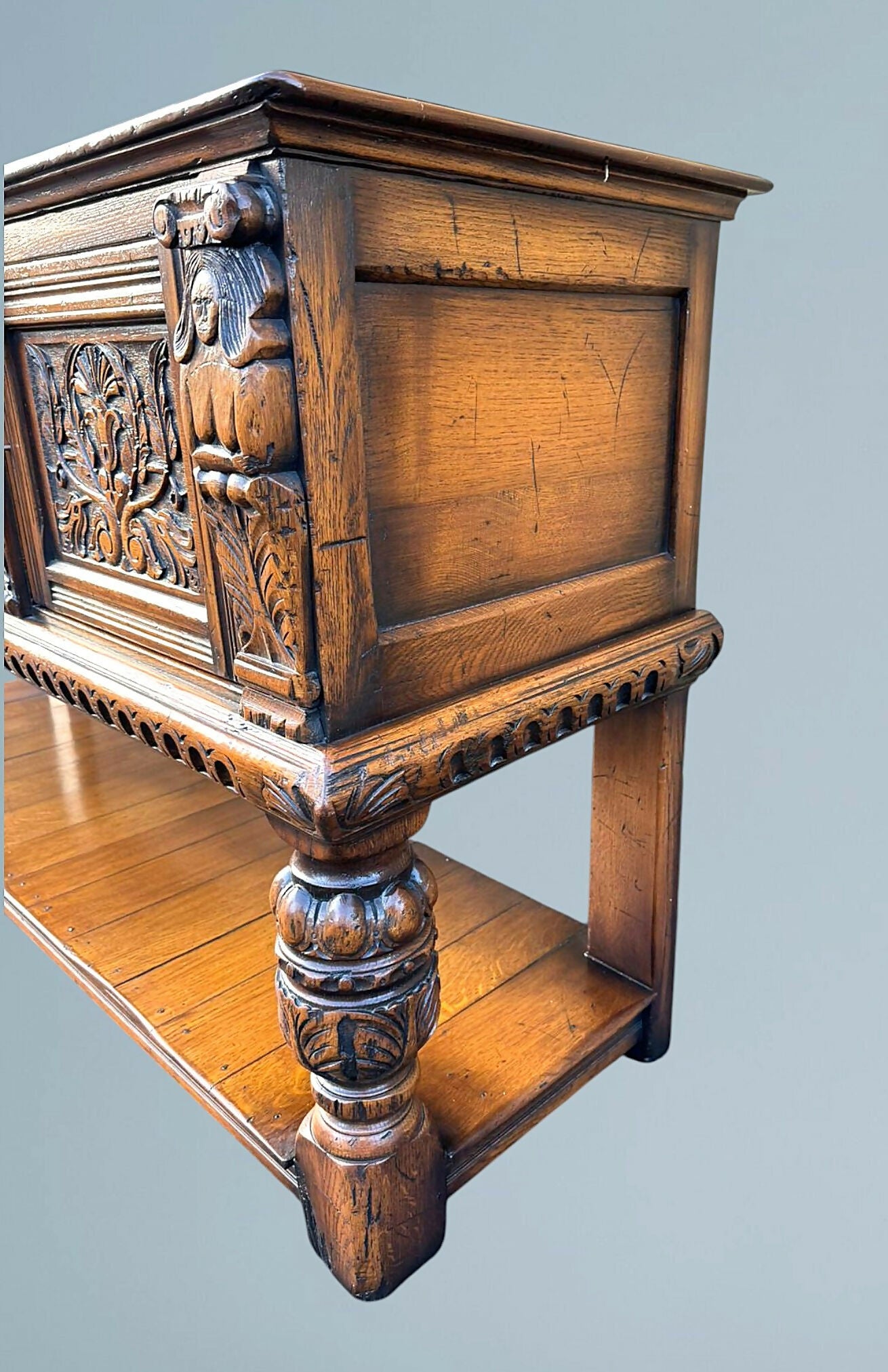 Antique Elizabethan Style Carved Oak Sideboard