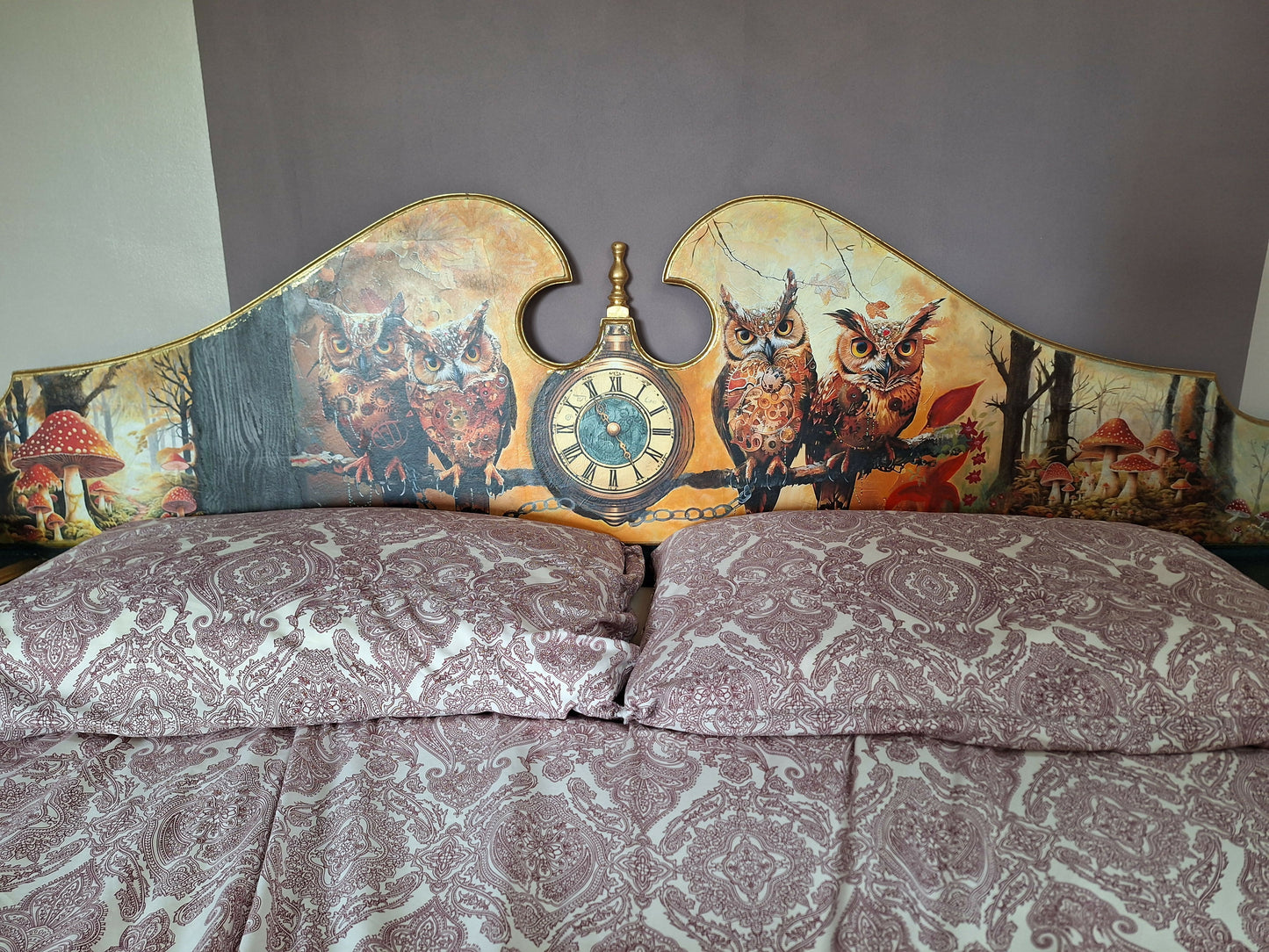 “Sleepy Owls” King Sized Mahogany Bed Head