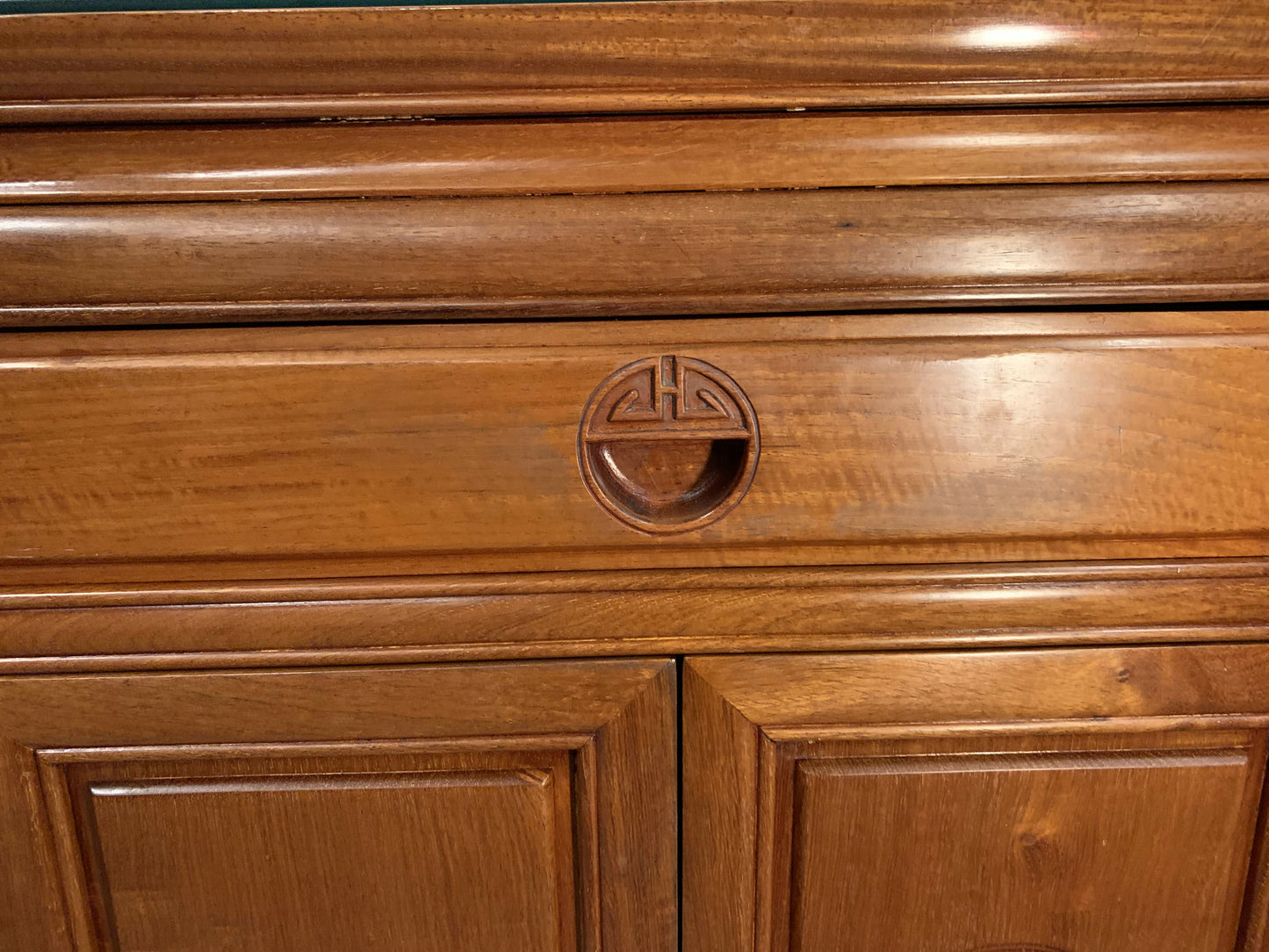 Two End Table/ bedside Carved Chinese with 1 drawer ,2 door and a glass top