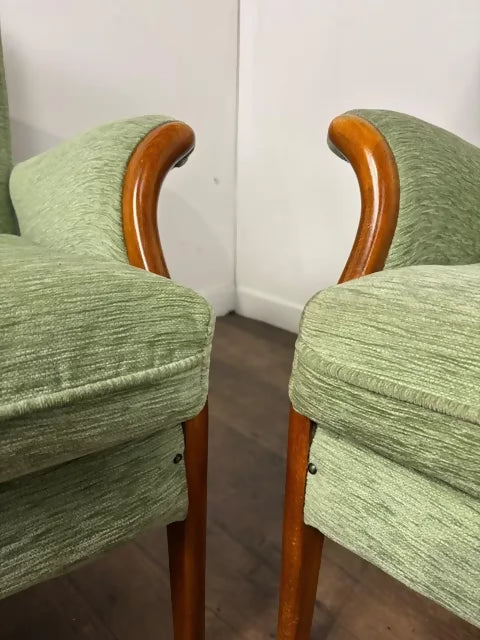 Vintage Pair of Parker Knoll Light Green Upholstered Armchairs – Model PK 749-1014
