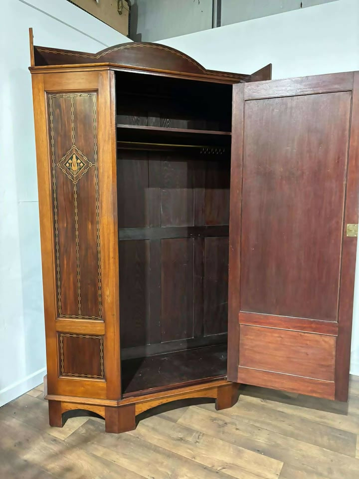 Exceptional Aesthetic Movement Mahogany Hall Wardrobe with Boxwood & Ebony Inlay, c. 1880