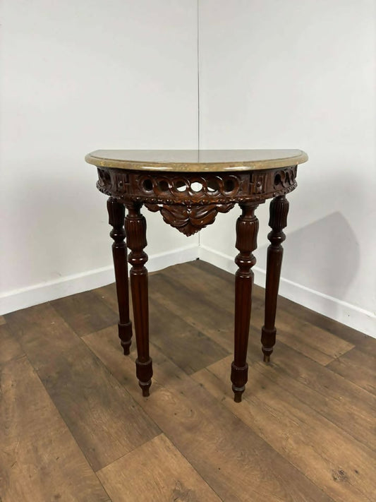 Carved Pine Marble Topped Console Table