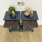 Rare refinished Stag Minstrel Tea Tray Bedside Tables in Navy Blue With Gold Floral Bird Design, Nightstands, vintage
