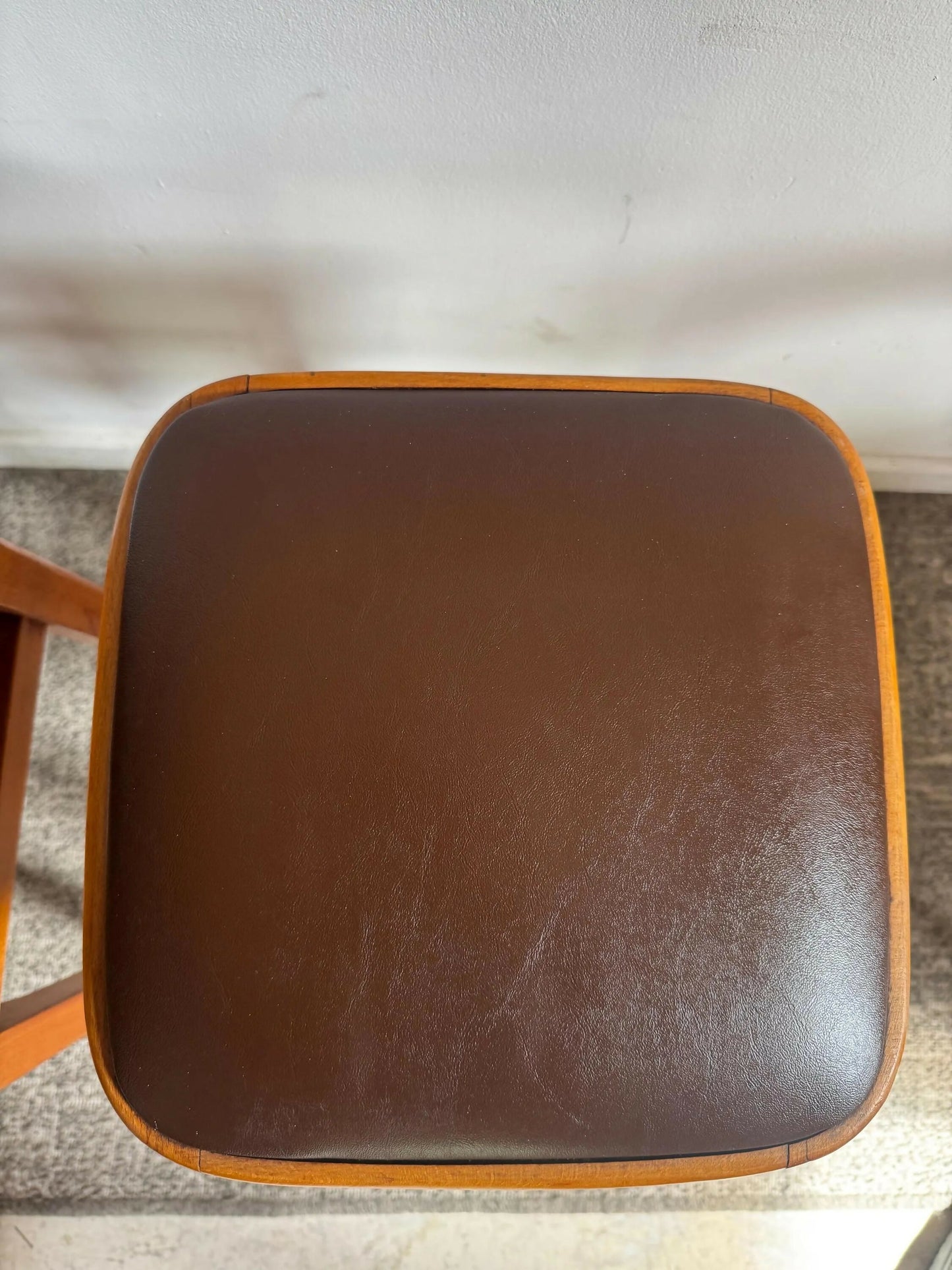 Mid century retro vintage stools wood vinyl brown