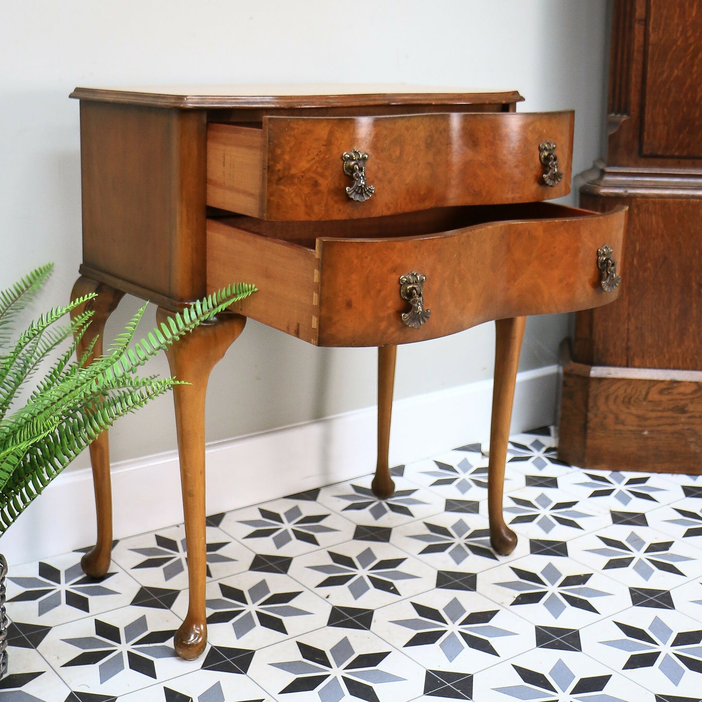 Hall Table Side Table Serpentine Front in Burr Walnut Chest of Drawers