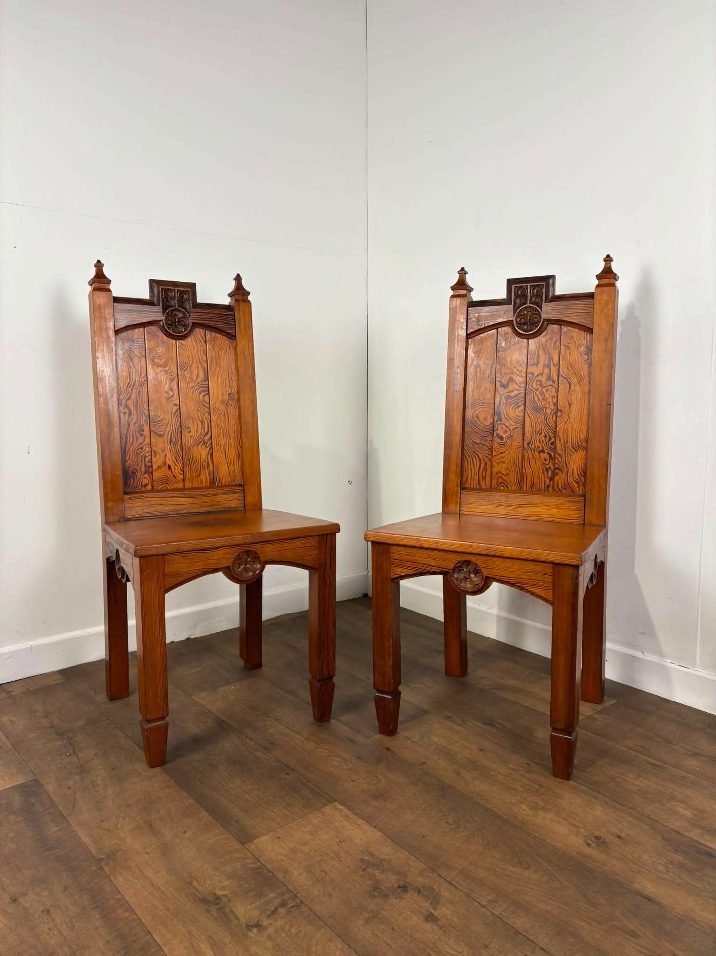 Pair Of Victorian Pitch Pine Ecclesiastical Chairs