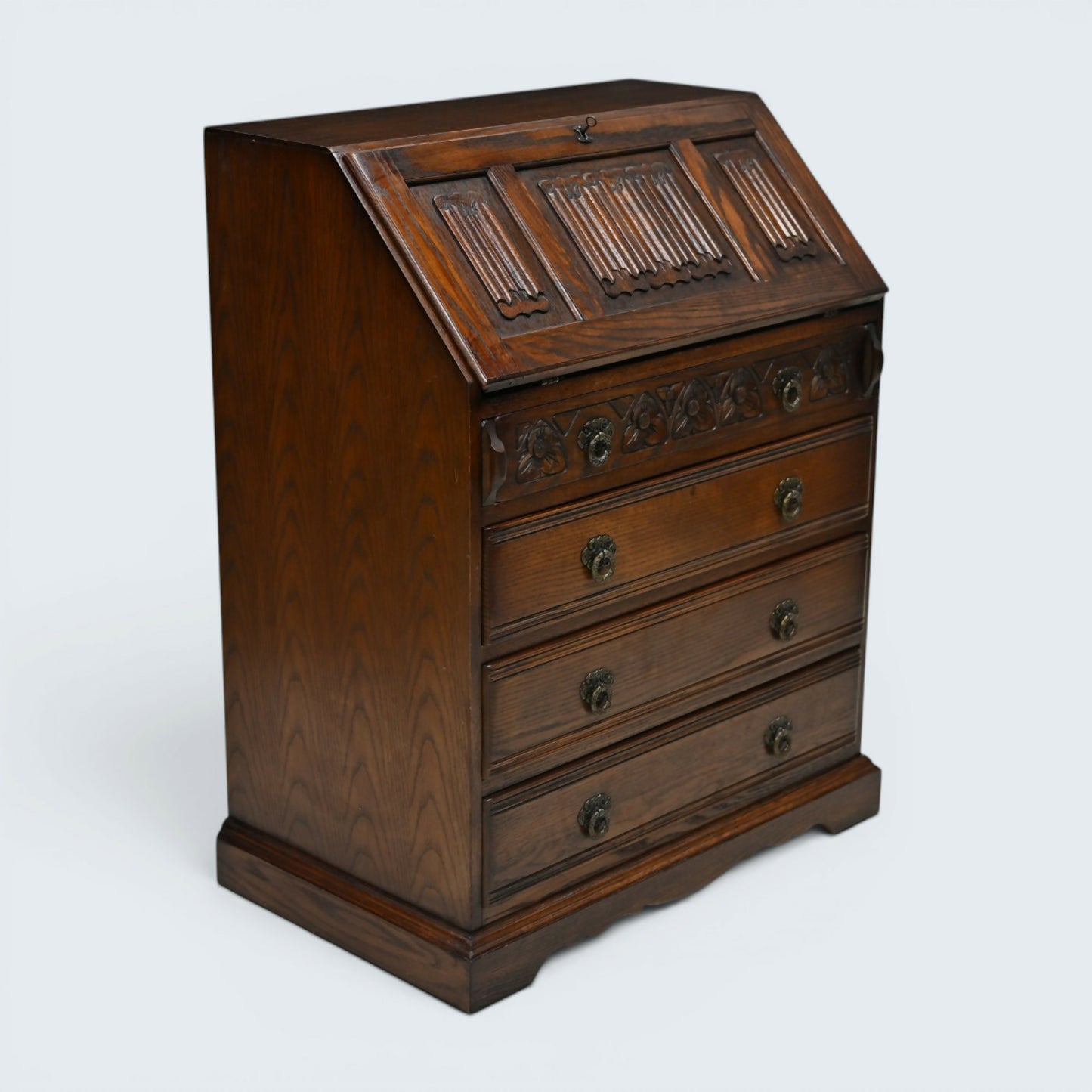 Old Charm Bureau Desk Micro Office Tudor Brown Fitted Interior FREE Delivery