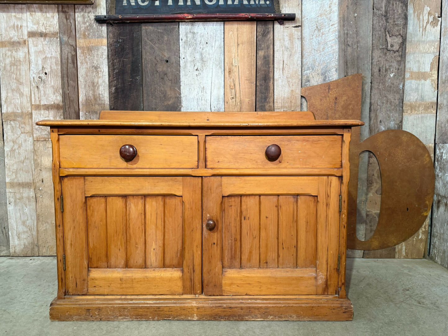 Antique Edwardian Pine Two Door Low Housekeeper Pantry Kitchen Cupboard, c.1920