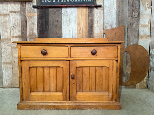 Antique Edwardian Pine Two Door Low Housekeeper Pantry Kitchen Cupboard, c.1920