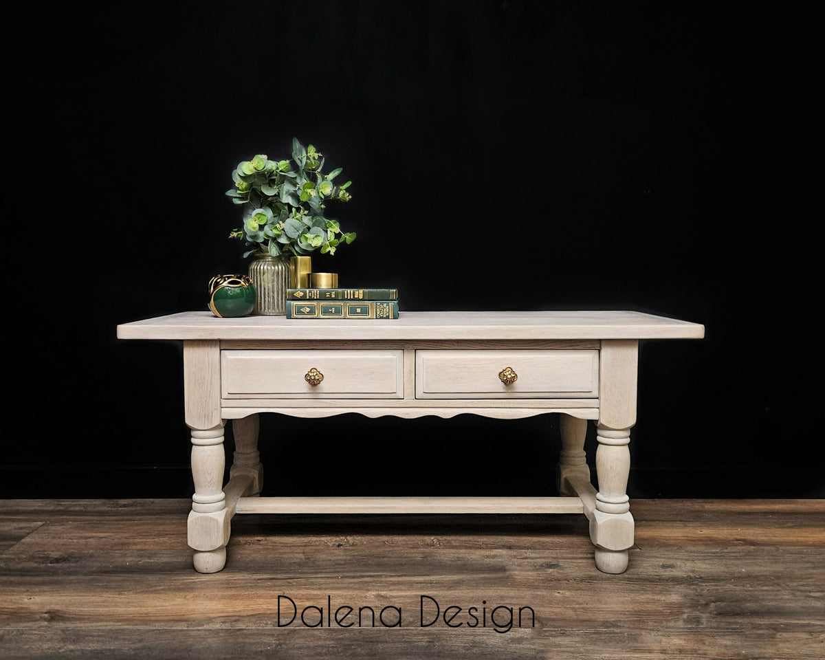 Whitewashed Oak Coffee Table – French Country Charm