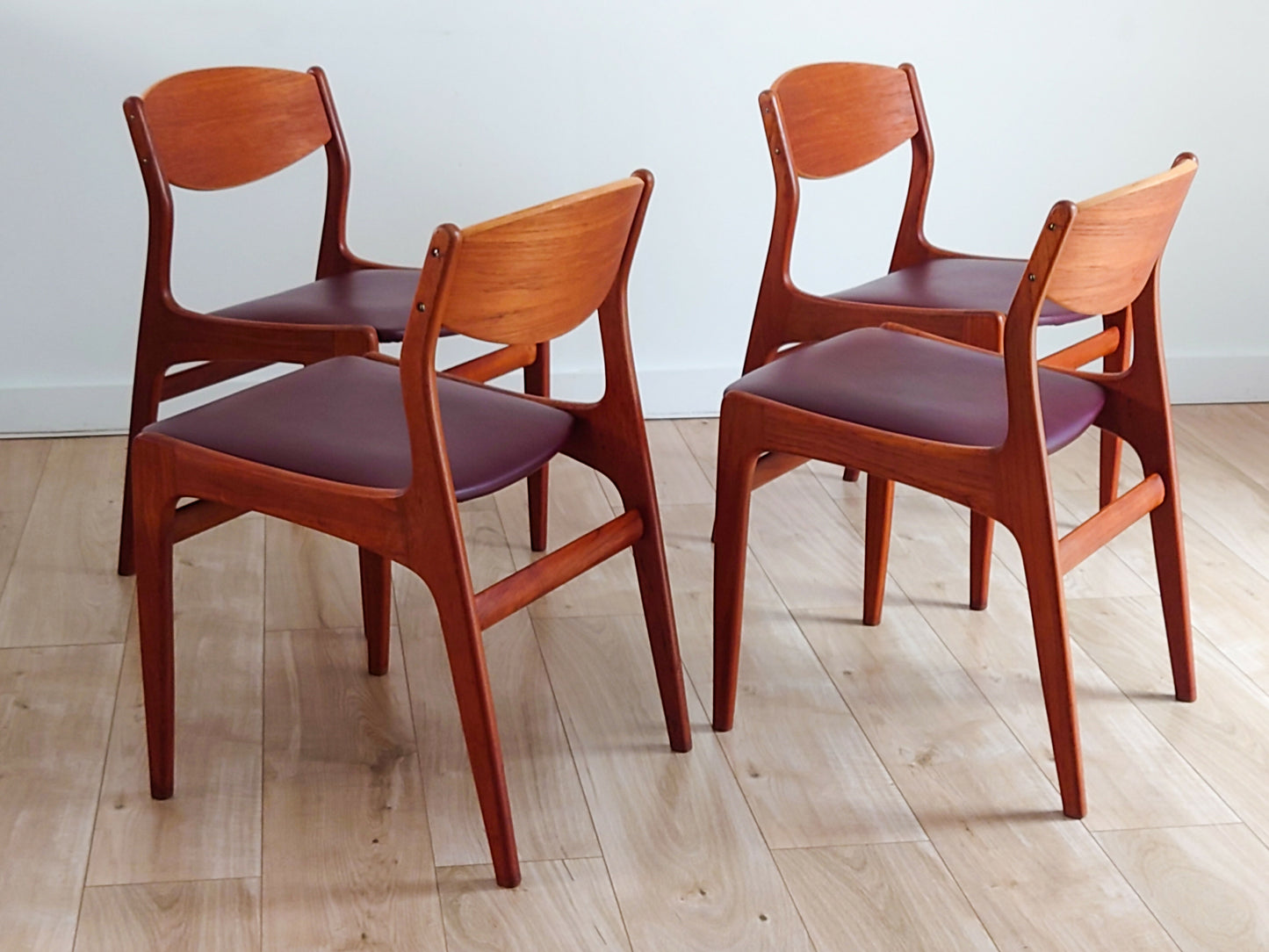 Mid century retro real leather Danish dining chairs set of 4