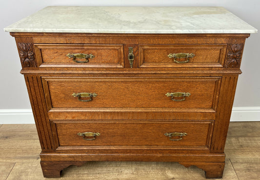 Chest of Drawers Antique French Oak Marble Top 4 Drawers Carved Cabinet LOT 6290