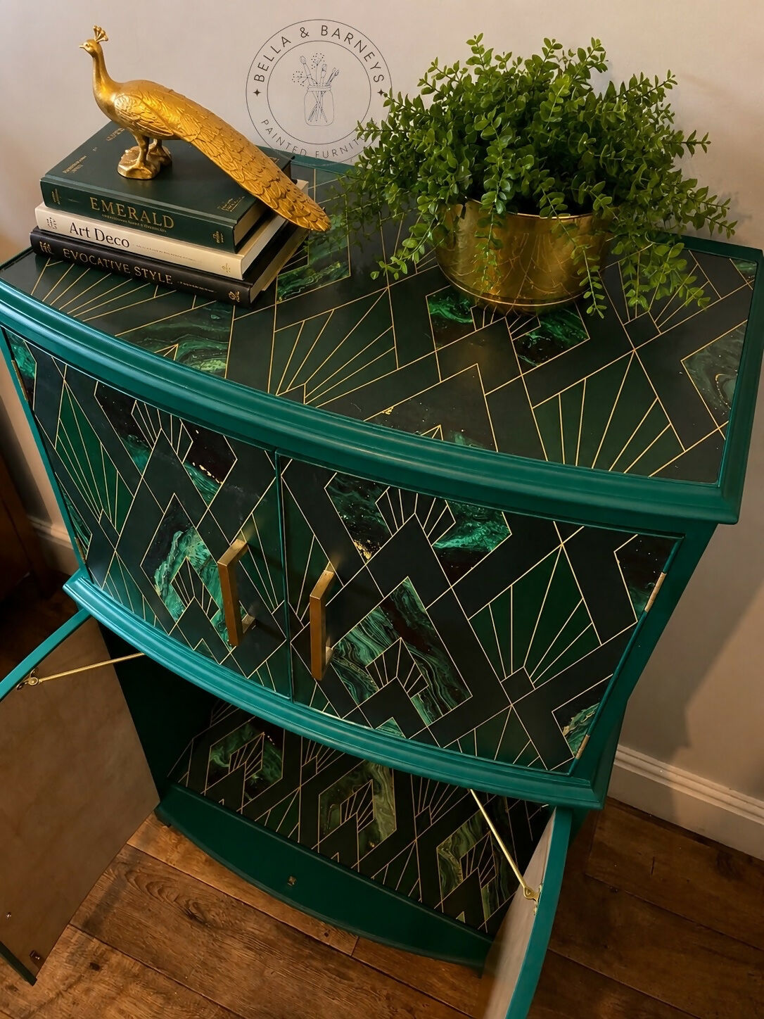 Green and gold Art deco style cocktail cabinet drinks cabinet