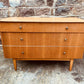 Mid-Century Teak Chest of Drawers – 4-Drawer Vintage Unit with Tapered Legs & Brass Knobs