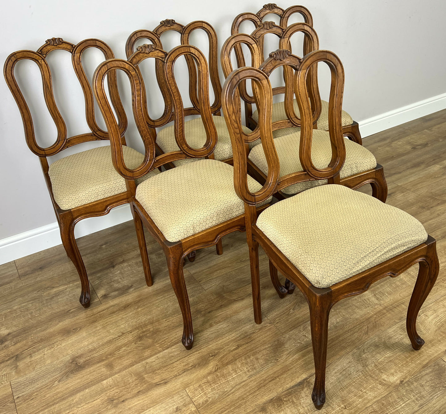 Dining Chairs Vintage French Louis Style Oak Set of 6 Upholstered Seats LOT 6344