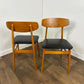 Pair of Mid Century Teak Chairs with Black Upholstery