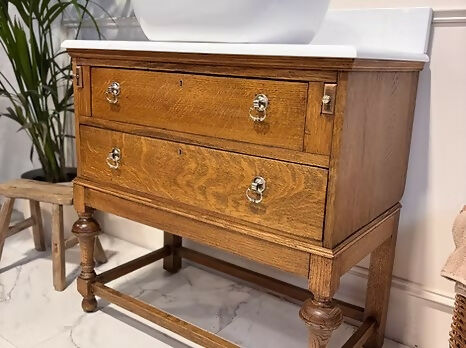 W79.3mm Oak Vintage Bathroom Vanity Unit With Sink