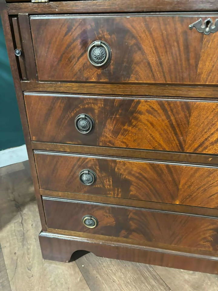 Reproduction Mahogany Astral Glazed Bureau Bookcasezx