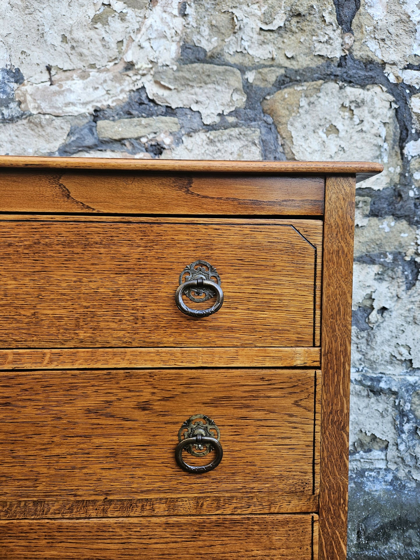 Vintage Chest Of Drawers Three Drawer Tall Oak Cabinet Super Proportions Highly Detailed