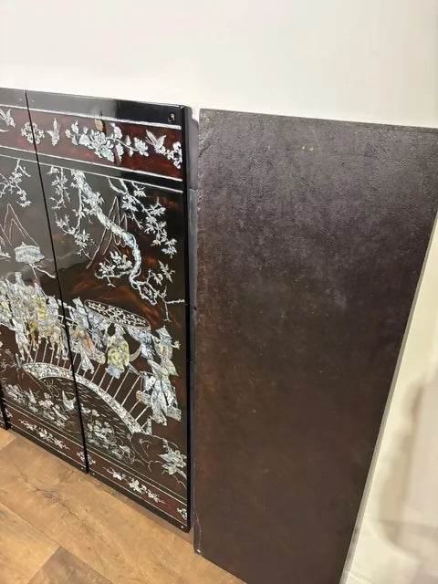Set of Four Vintage Oriental Wall Panels with Mother of Pearl Inlay