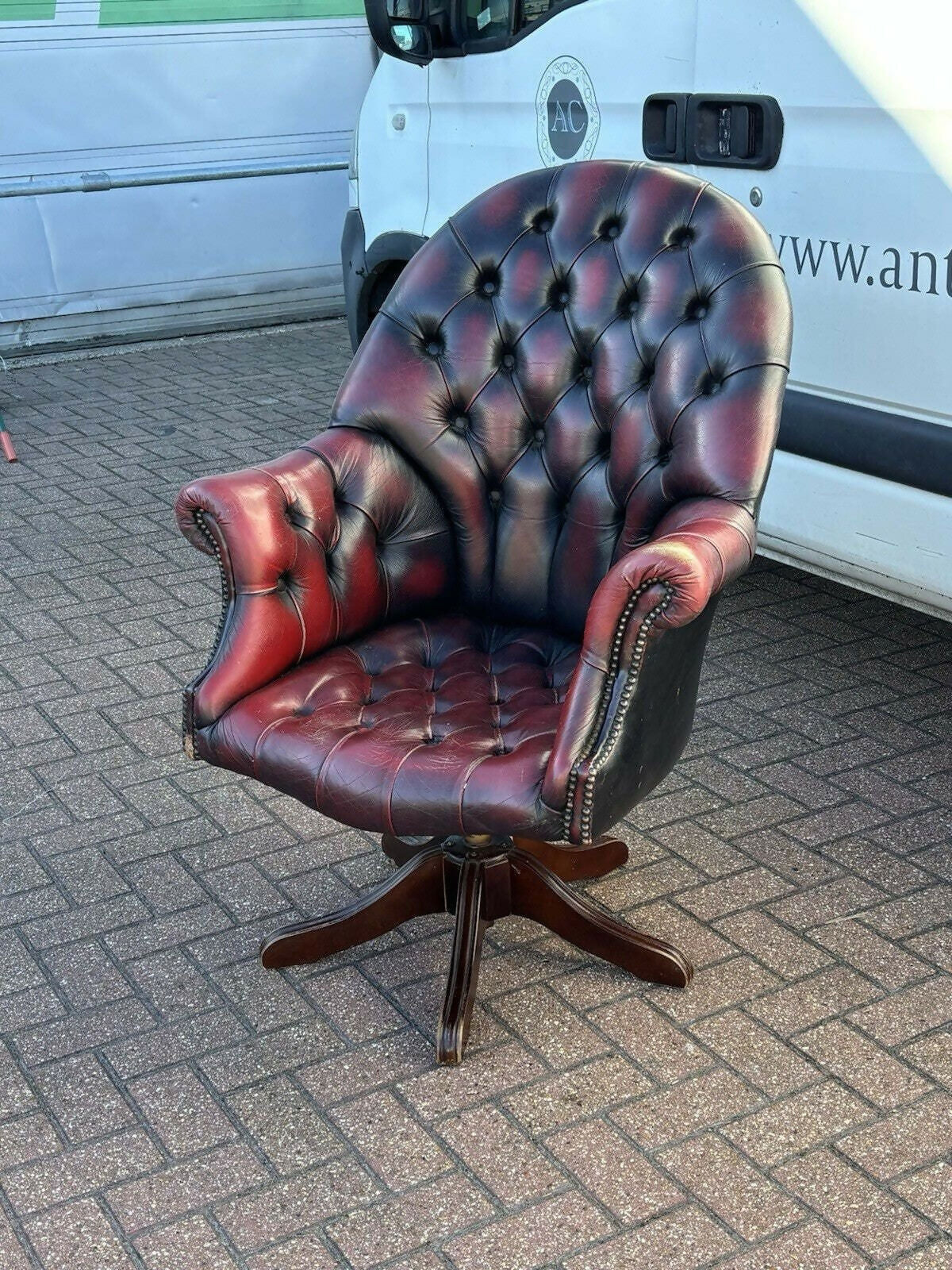 Vintage Red Leather Chesterfield Directors Swivel Armchair