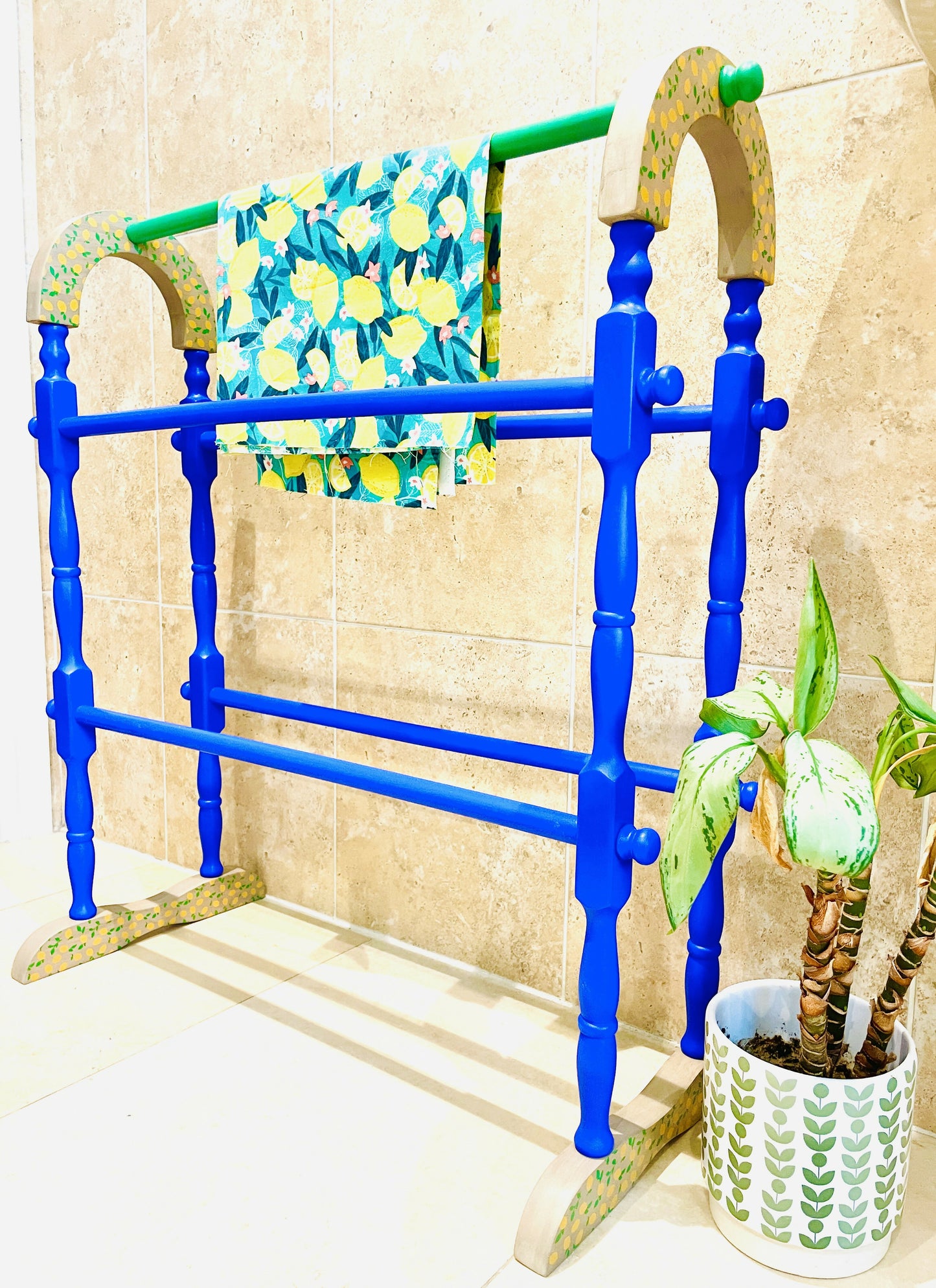 Lemon Vintage Towel Rail, Freestanding Wooden Clothes Airer