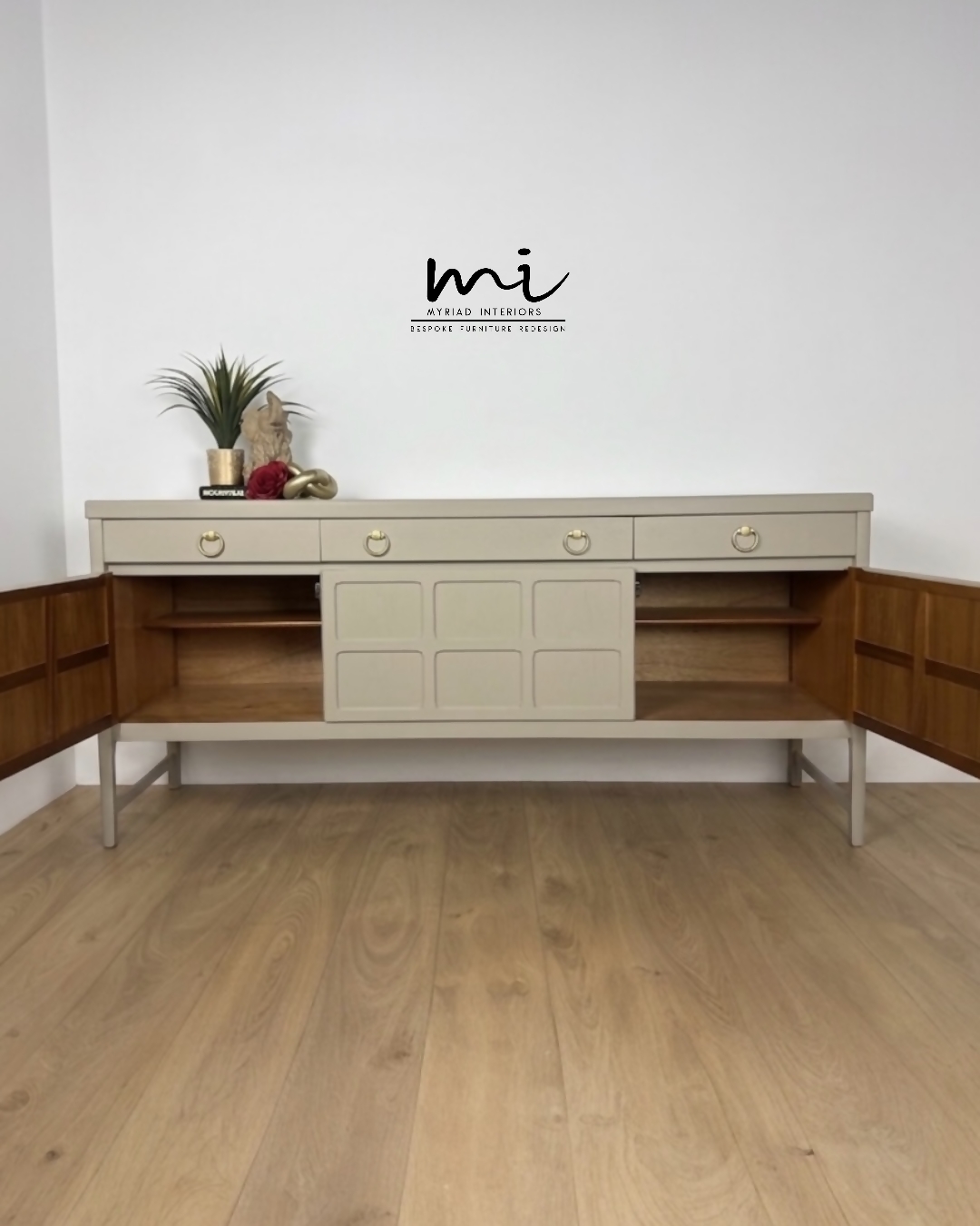Refinished Large Neutral Vintage Nathan Sideboard with drinks cabinet - beige, cream, cocktail cabinet, tv stand, media unit, retro nude
