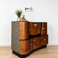 Refurbished Art Deco Burr Walnut Cocktail Cabinet Gold & Black Fan Design, Vintage Bar, Drinks Cabinet, sideboard, 1930s Style, statement