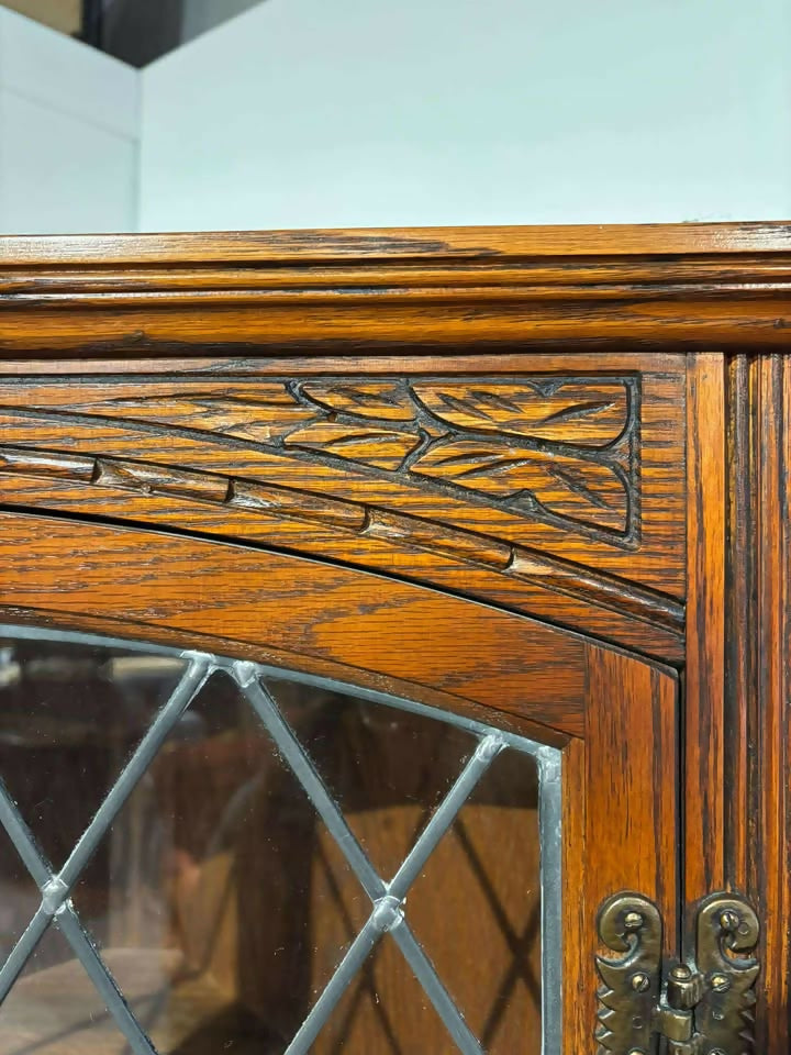 Old Charm Priory Style Corner Cupboard with Leaded Glass Doors