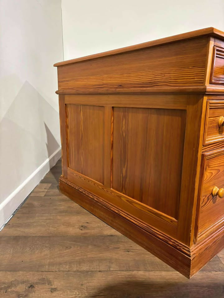 Large Leather Topped Pine Pedestal Desk