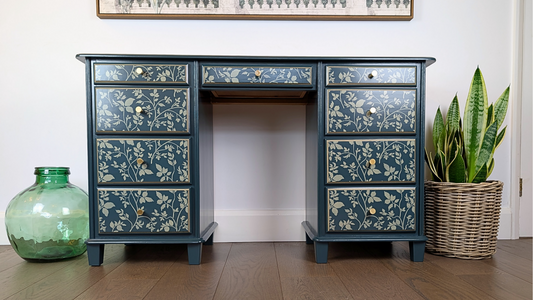 Hand-Painted Green Stencil Desk | Upcycled Vintage Writing Table | Unique Statement Piece
