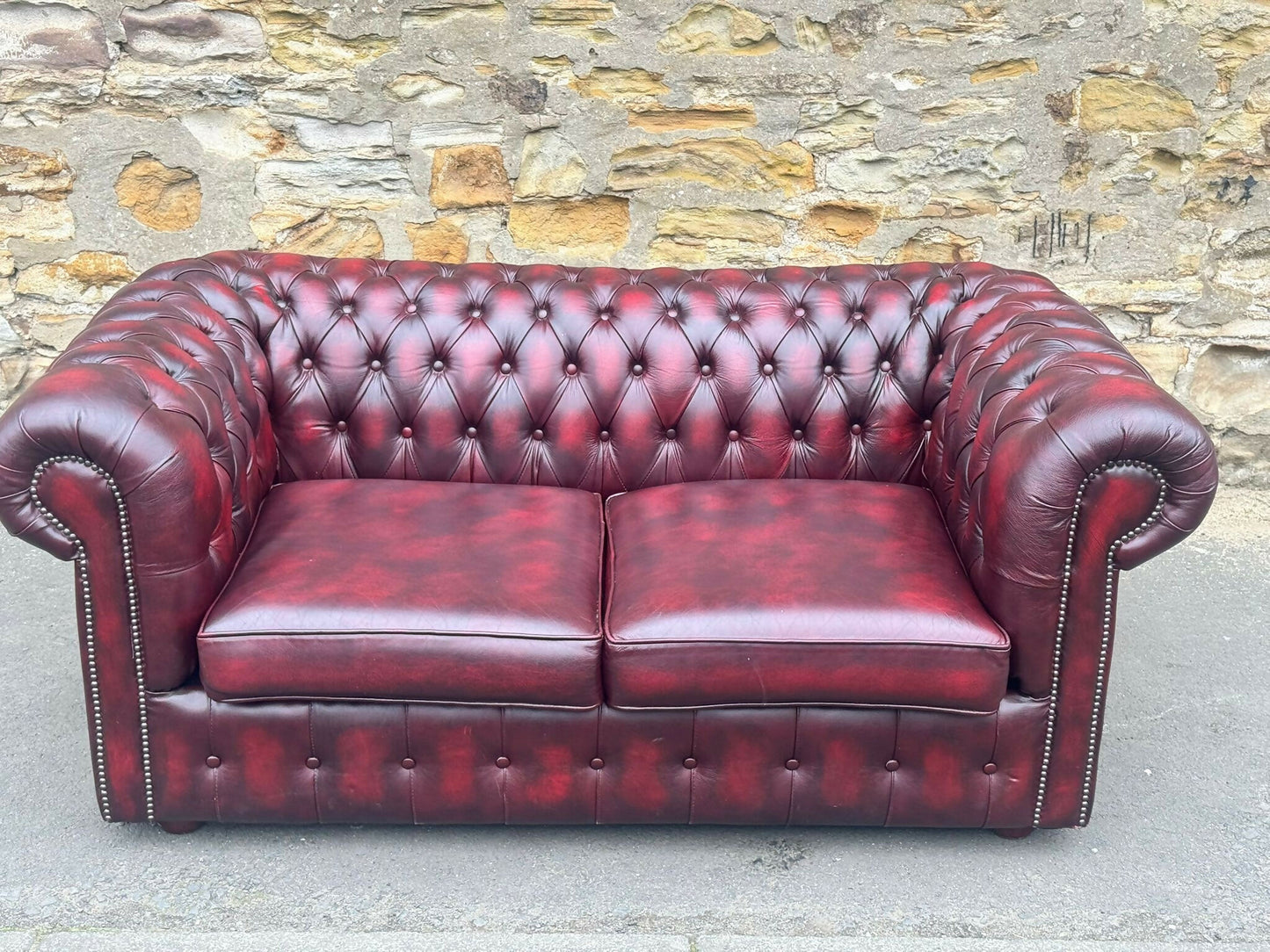 English Leather Chesterfield Sofa Bed / Settee