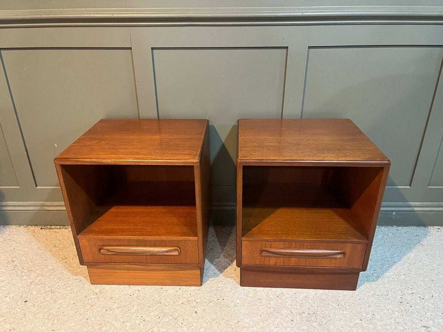 Pair G Plan Teak Bedside Chests Fresco Range 1970’s. Delivery Available.