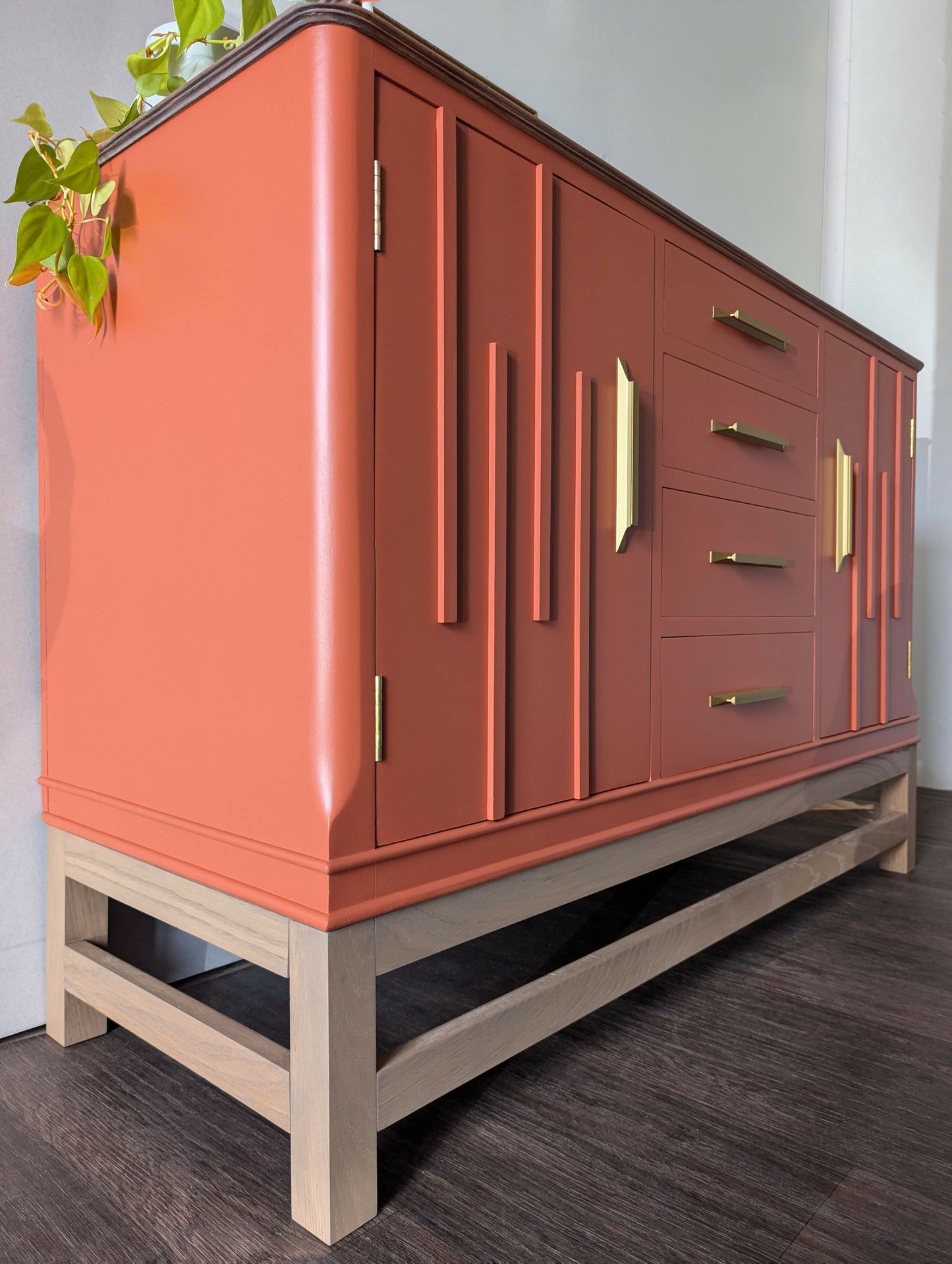 Burnt Oak Orange Vintage Sideboard Cocktail Drinks Cabinet